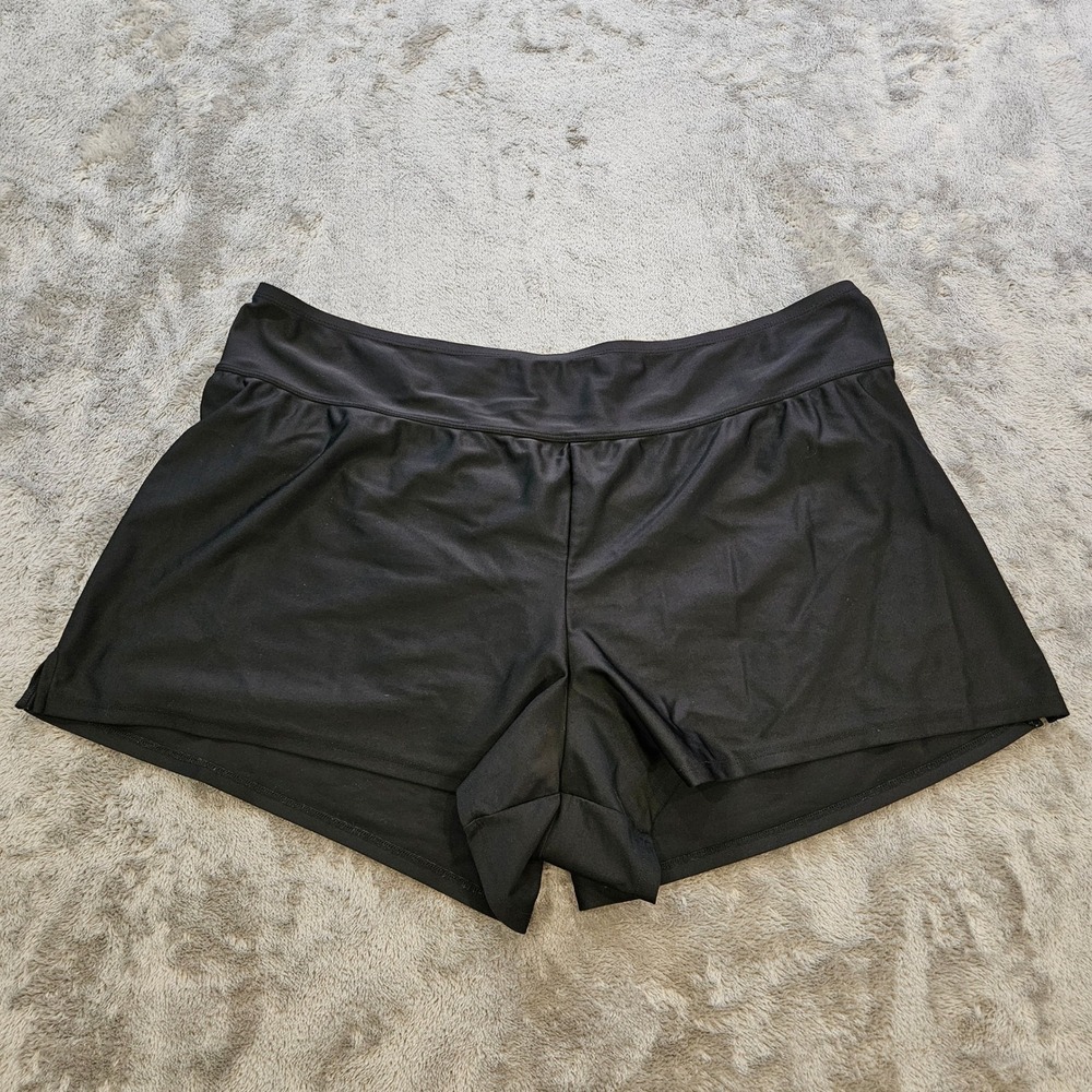Kona Sol Womens Plus Size 20/22W Black Swim Shorts Board Shorts Swimsuit Bottoms